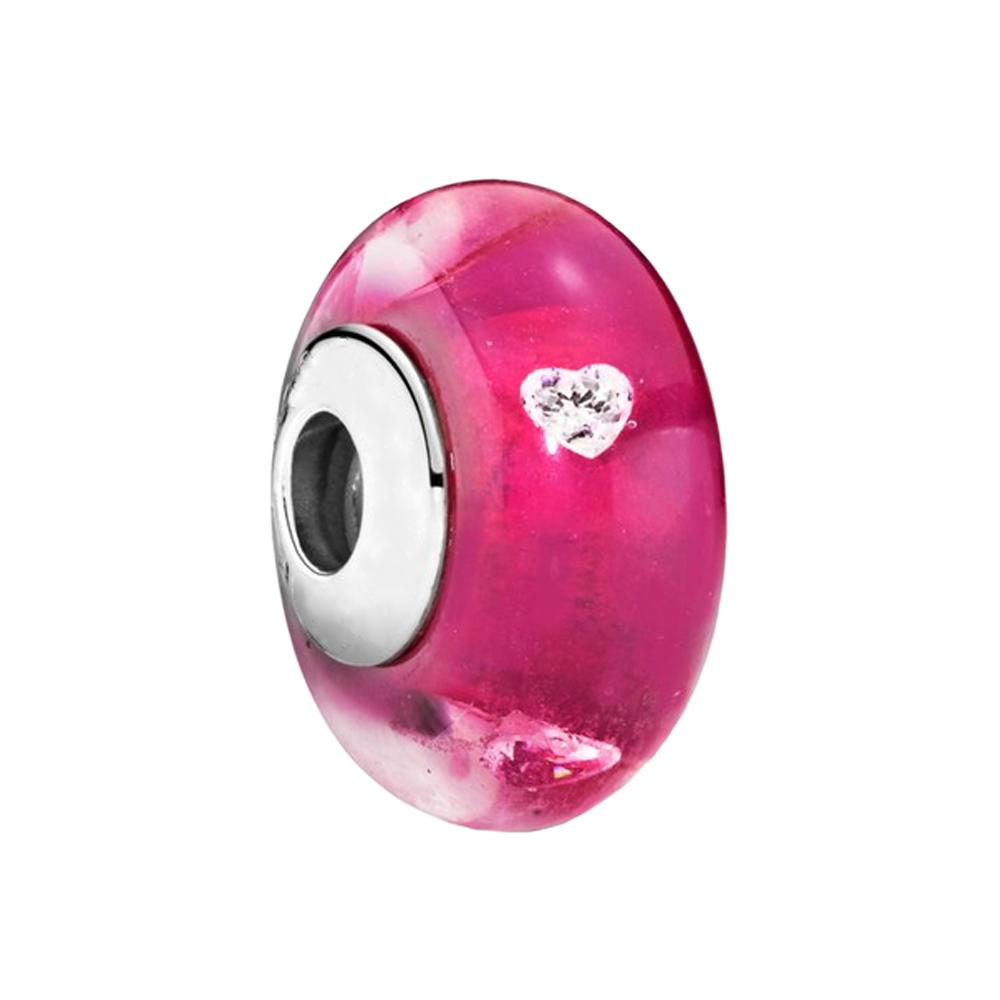 Frosted Red Murano Glass Hearts Charm Silver Plated Fit Charms 925 Silver Bracelet for Jewelry Making DIY