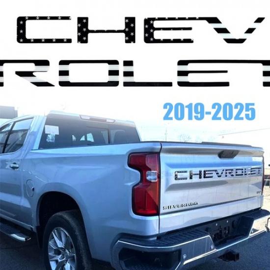 US Flag Raised Tailgate Letters Black For Silverado 1500 2500HD Emblem -2025
