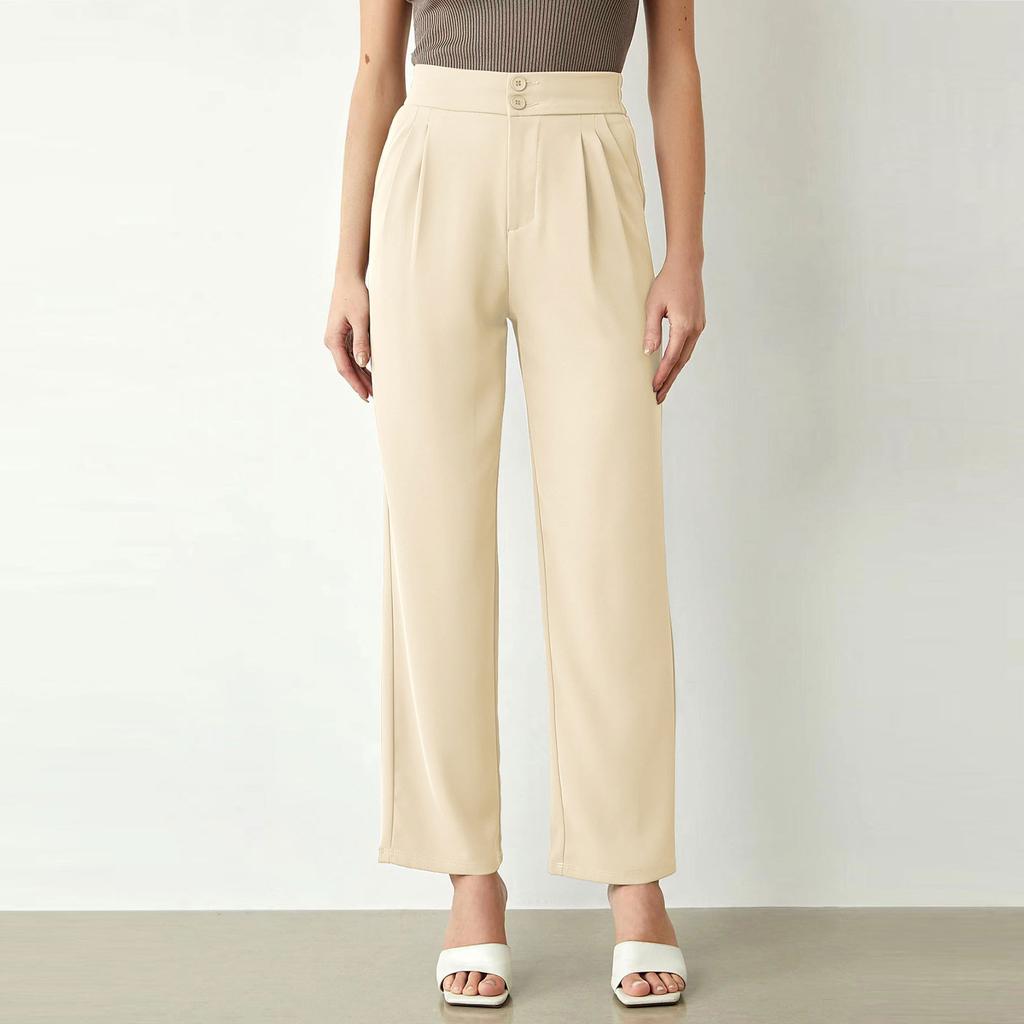 Women's Color Straight Casual High Waist Casual Pants With Pockets