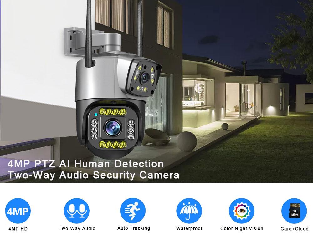 Outdoor 6MP WiFi IP Camera 4G GSM Dual Lens V380 PRO PTZ Surveillance CCTV Color Night Vision Cloud  Security Protection
