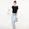 Solid color simple casual slanted shoulder off-the-shoulder short-sleeved T-shirt women's summer basic loose and thin pullover