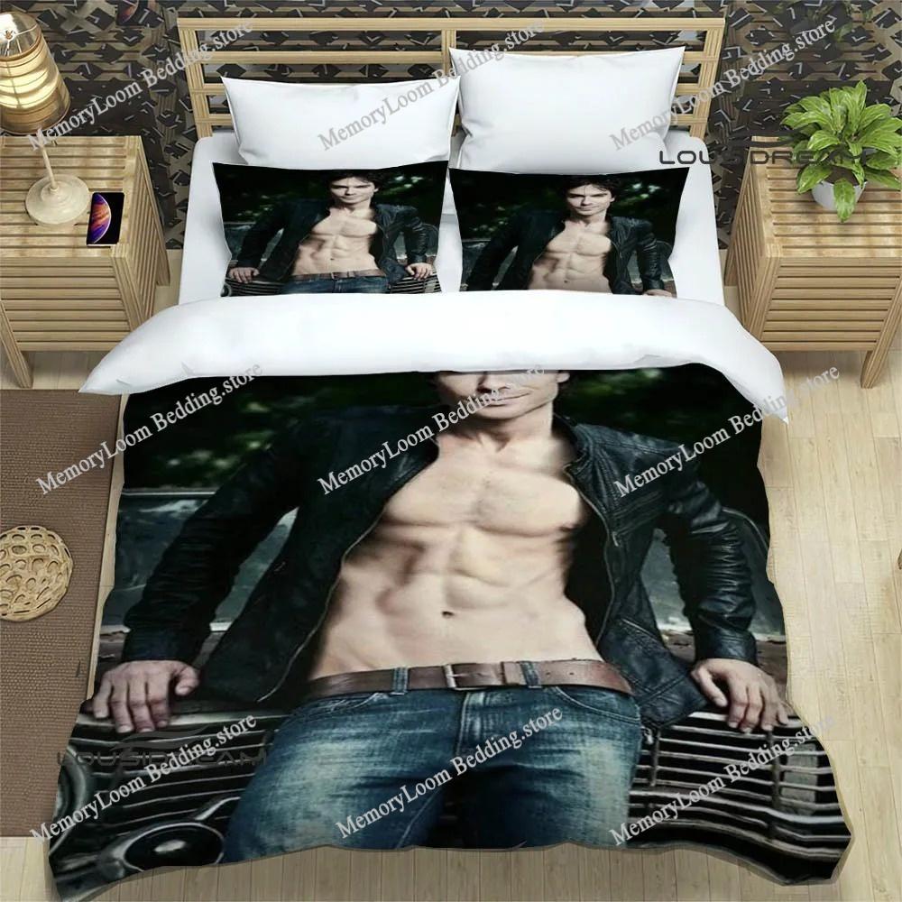 TV Series Popular The Vampire Diaries Damon Salvatore Bedding Set King Size Duvet Cover 3D Print Cozy Soft Bed Sheet Set Adult