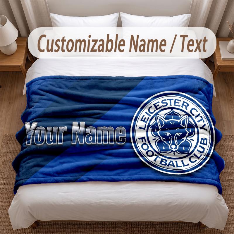 Leicester City Printed Flannel Blanket Custom Name Text Soft Warm Throw For Bedroom Holiday Gift