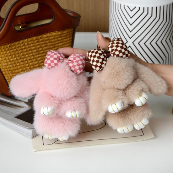 Plush Bunny Keychain Furry Faux Fur Rabbit Pendant Key Chain Soft Animal Keyring Accessory for Women Purse Backpack Decor