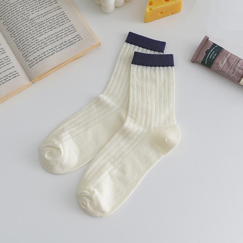 Korean Style Summer Thin Mesh Mid-Tube Cotton Socks In Pastel Colors
