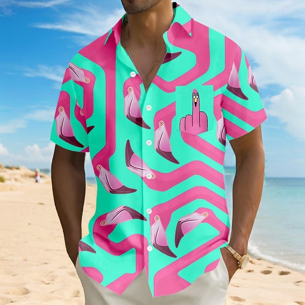 Hawaiianische Herren Sommer Designerhemden Hawaiianhemden lässig kurze Ärmel Revers kurze Ärmel 3D lässige Flamingo Muster Oberteile