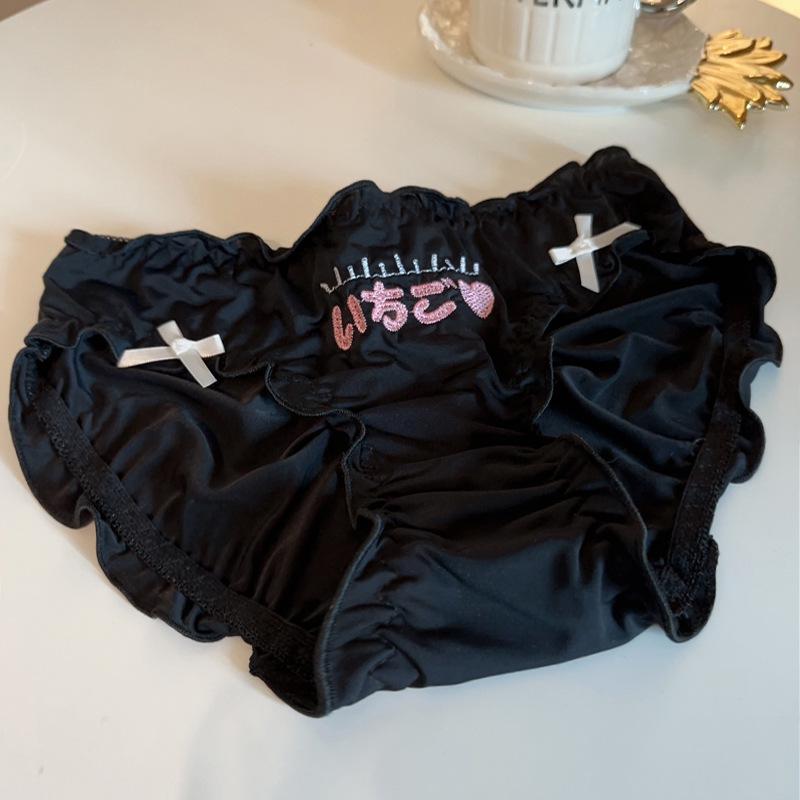 Black Women's Lace Mid-Waist Bow Mesh Panties - 620 Series