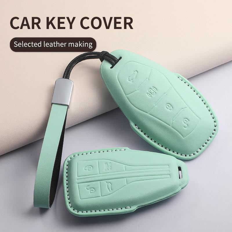 Fashion Car Key Case Cover For Faw Hongqi E-Hs9 High-End H5 H9 Car Keyring Luxury Leather Auto Accessories