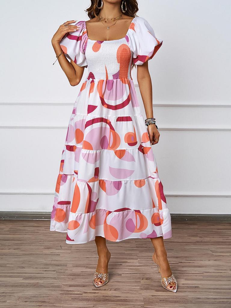 European and American Off-the-Shoulder Puff Sleeve A-Line Summer Dress for Women
