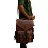Classic Premium Genuine Brown Handmade Goat Leather Men's Satchel Messenger Bag