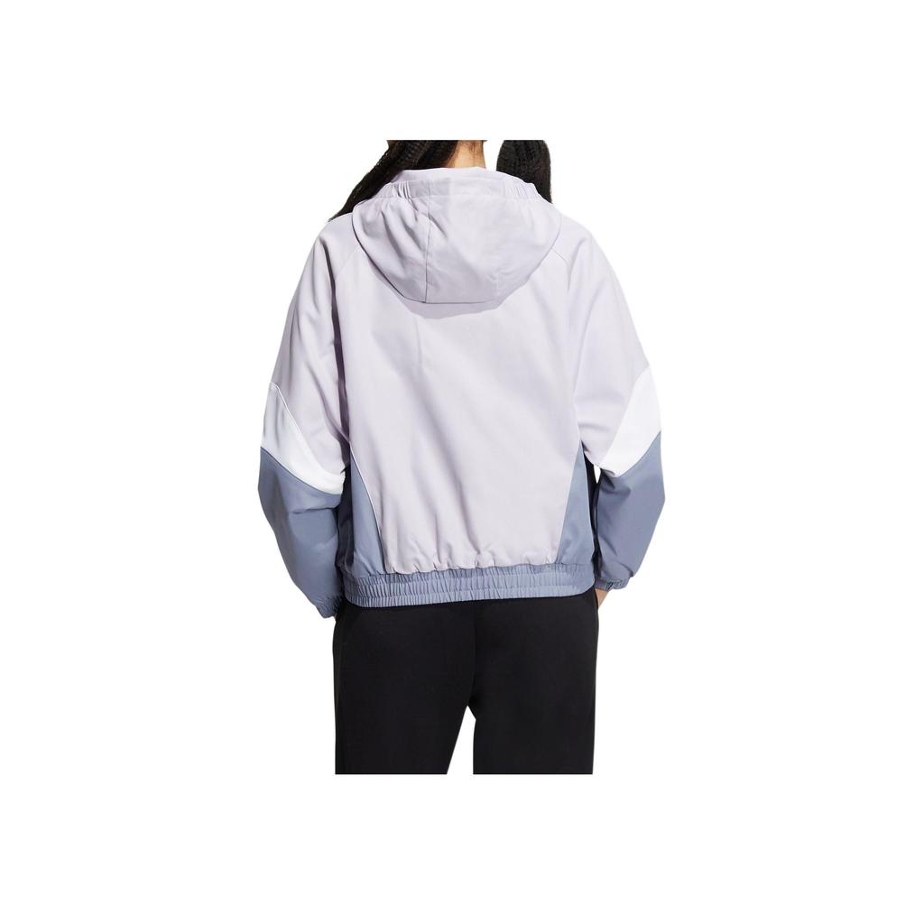 Adidas Woven Jacket Logo Embroidered Striped Long Sleeve Hooded Jacket Women Jackets Light-Purple HY2813