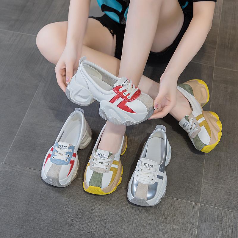 Women Daddy Shoes Autumn Platform Casual Sneakers Shallow Mouth Elevating Small White Comfortable Lace-Up Daily Wear