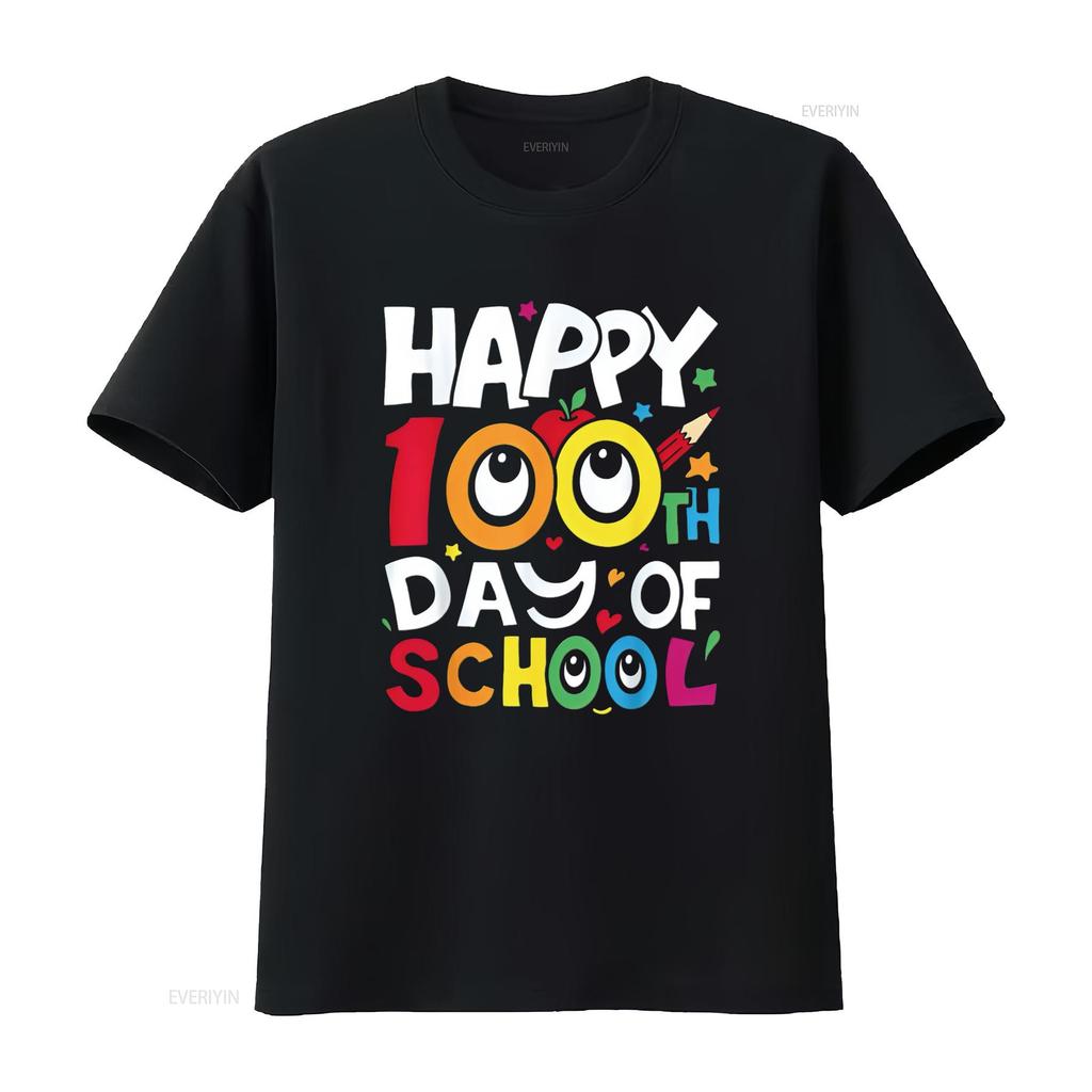 Happy 100Th Day Of School 100 Days Teachers Students Parents T Shirt vintage Washed Breathable fashion Unisex Stylish Casual