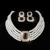 Multi-layer imitation pearl geometric rectangular crystal necklace earrings bridal choker diamond necklace collar women