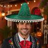 Zonnehoed Mexicaanse Sombrero met Kleurrijke Pompons, Hawaiiaanse Stijl Geweven Strohoed, Brede Rand Lichtgewicht Alle Seizoenen Feestkostuum voor de Zomer