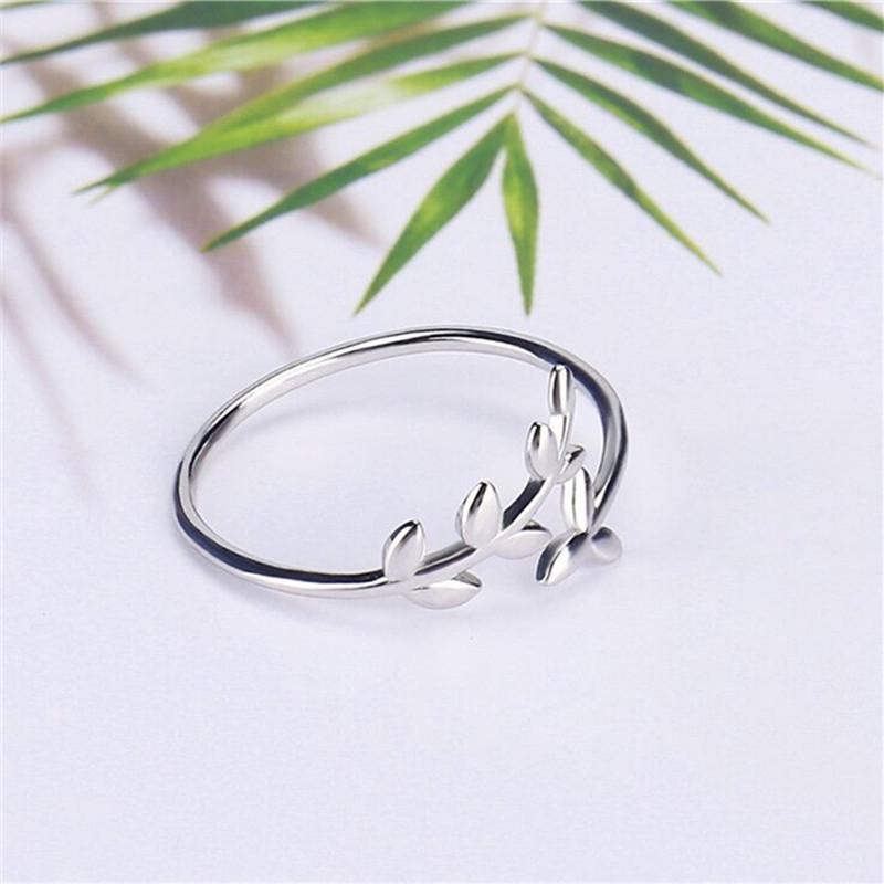 New Simple Literature Art Olive Leaf 925 Silver Jewelry Fashion Branch Personality Opening Rings R217