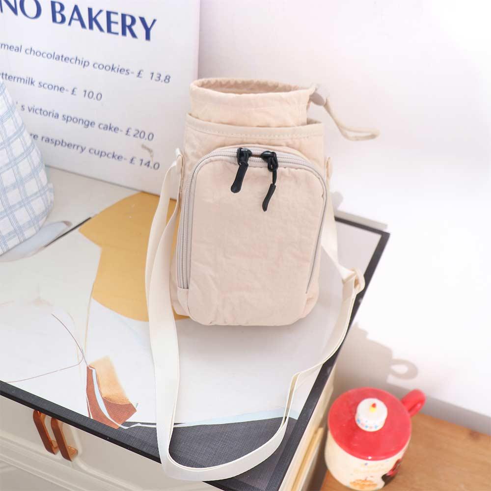 Canvas Crossbody Mobile Phone Bag Solid Color Water Cup Bag Shoulder Water Bottle Bag Mobile Phone