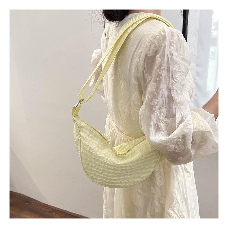 Women Solid Color Zipper Dumpling Bun Inclined Satchel Bag Leisure Large Capacity Shoulder Bags Wrinkled Adjustable Band Strap
