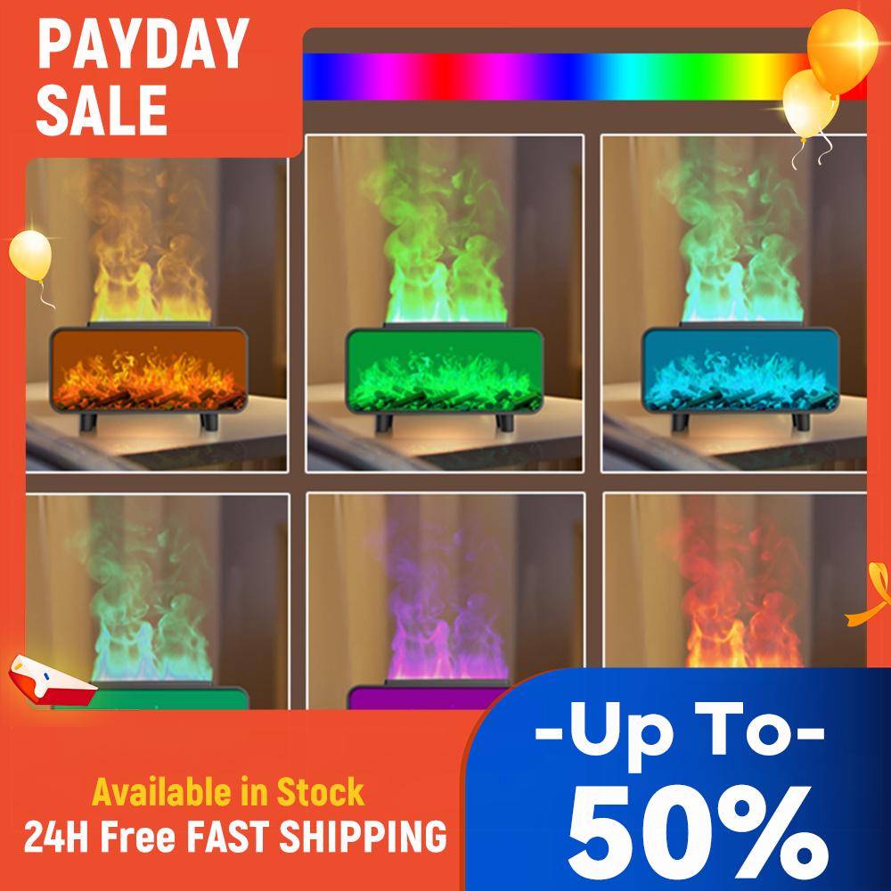 7 Colors Fire Aroma Diffuser Mute Work Ultrasonic Aroma Humidifier Flame Fire Diffuser Humidifier for Large Room Bedroom Office