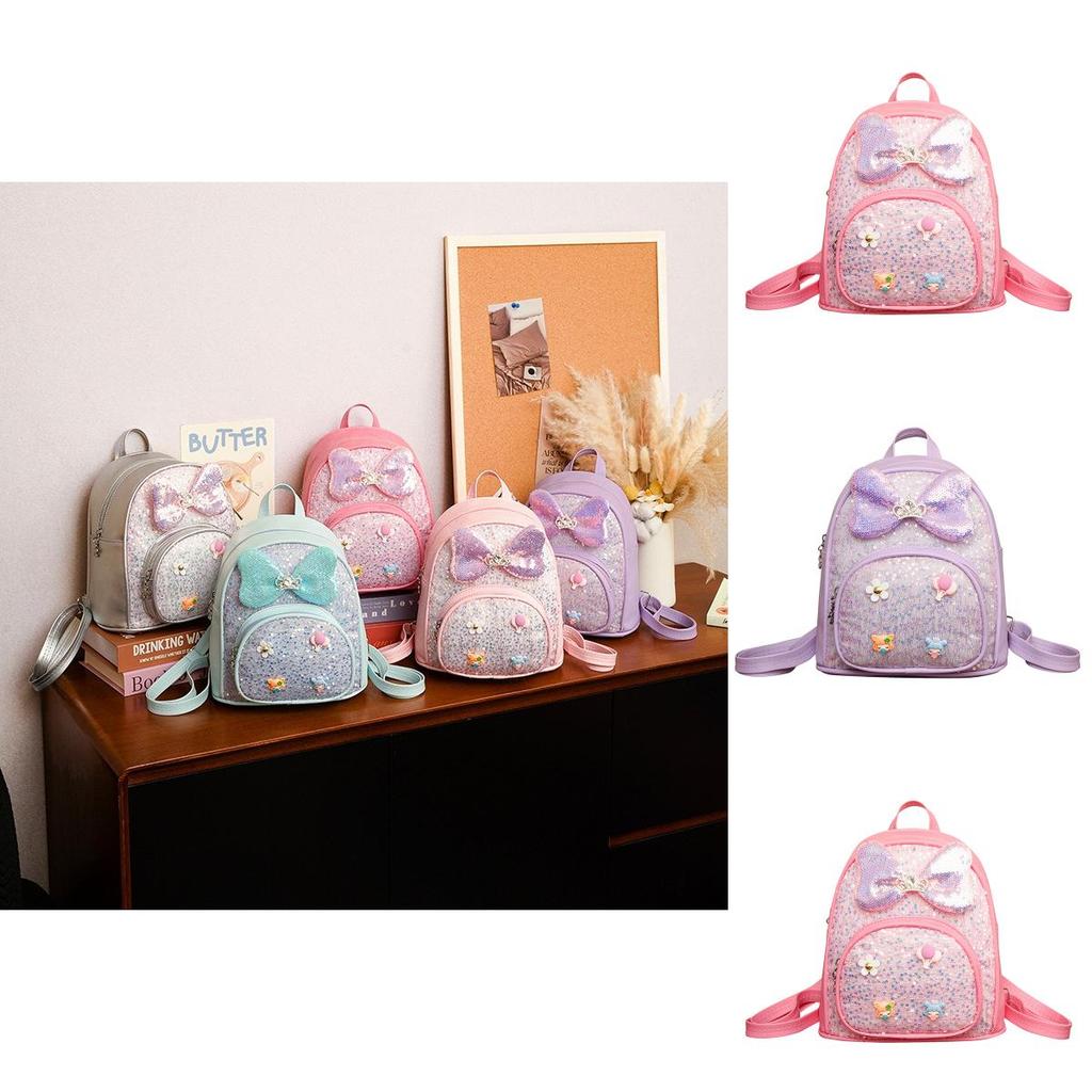 Baby Girl Backpack Pu Material With Glitter Sparkle For Preschool Kids
