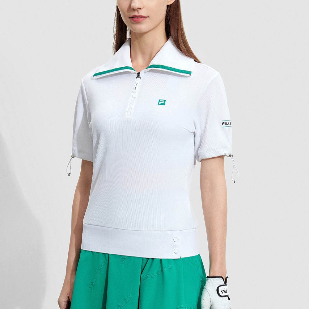 Fila Sports Knitted Short Sleeve Polo Shirt Women Tops Jade-White A11W335106F-WT