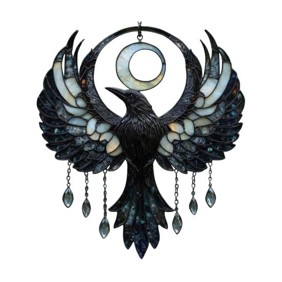 Mondsichel Rabe Sonnenfänger Gothic Acryl Krähe Sonnenfänger Böhmische Fensterhänge Dekoration für Zuhause Wand Veranda