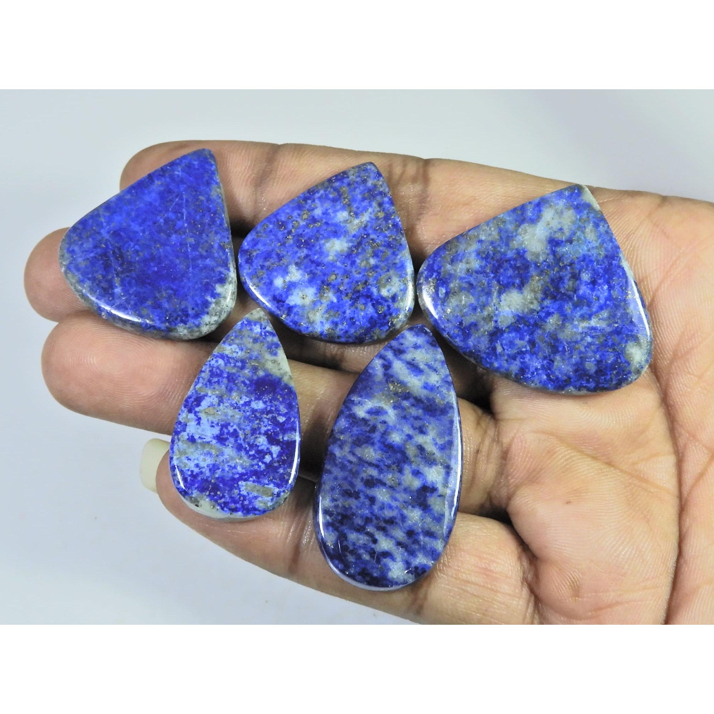 235Cts. Natural Blue Lapis Lazuli Pear Cabochon Loose Gemstone 05Pcs Lot C-2330