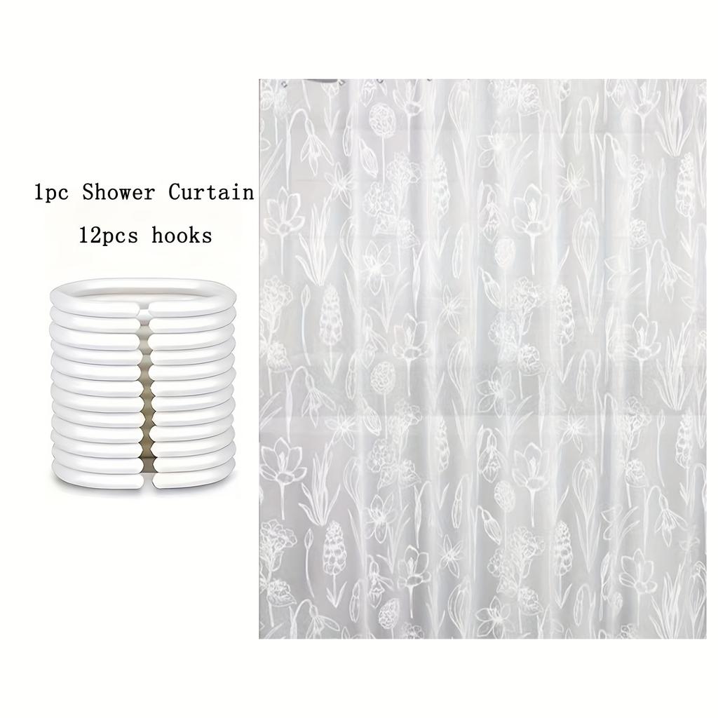 1 Simple Frosted Flower Shower Curtain, Bathroom Waterproof and Mildew-proof Partition Curtain, Non-punching Shower Curtain, 12 Free Hooks, 72 "x 72"