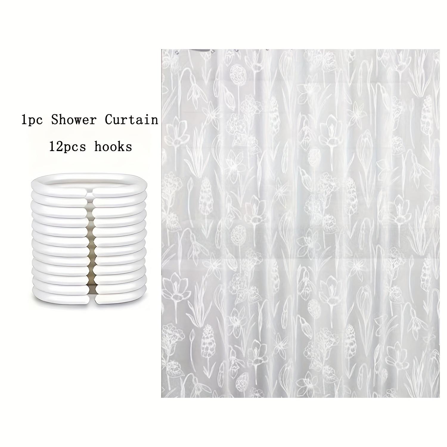 

1 простая занавеска для душа с матовым цветком, водонепроницаемая и устойчивая к плесени занавеска для ванной комнаты, не прокалывающая занавеска для душа, 12 бесплатных крючков, 72 x 72 Pack of 1