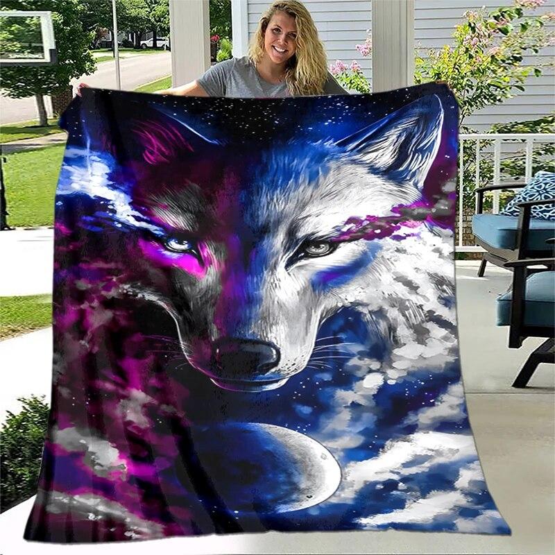 Art Fantasy Wolf Soft Plush Sofa Bed Throwing Cartoon Picnic Blankets Modern Flannel Blanket Gedruckt Bettdecke Geschenk Gift