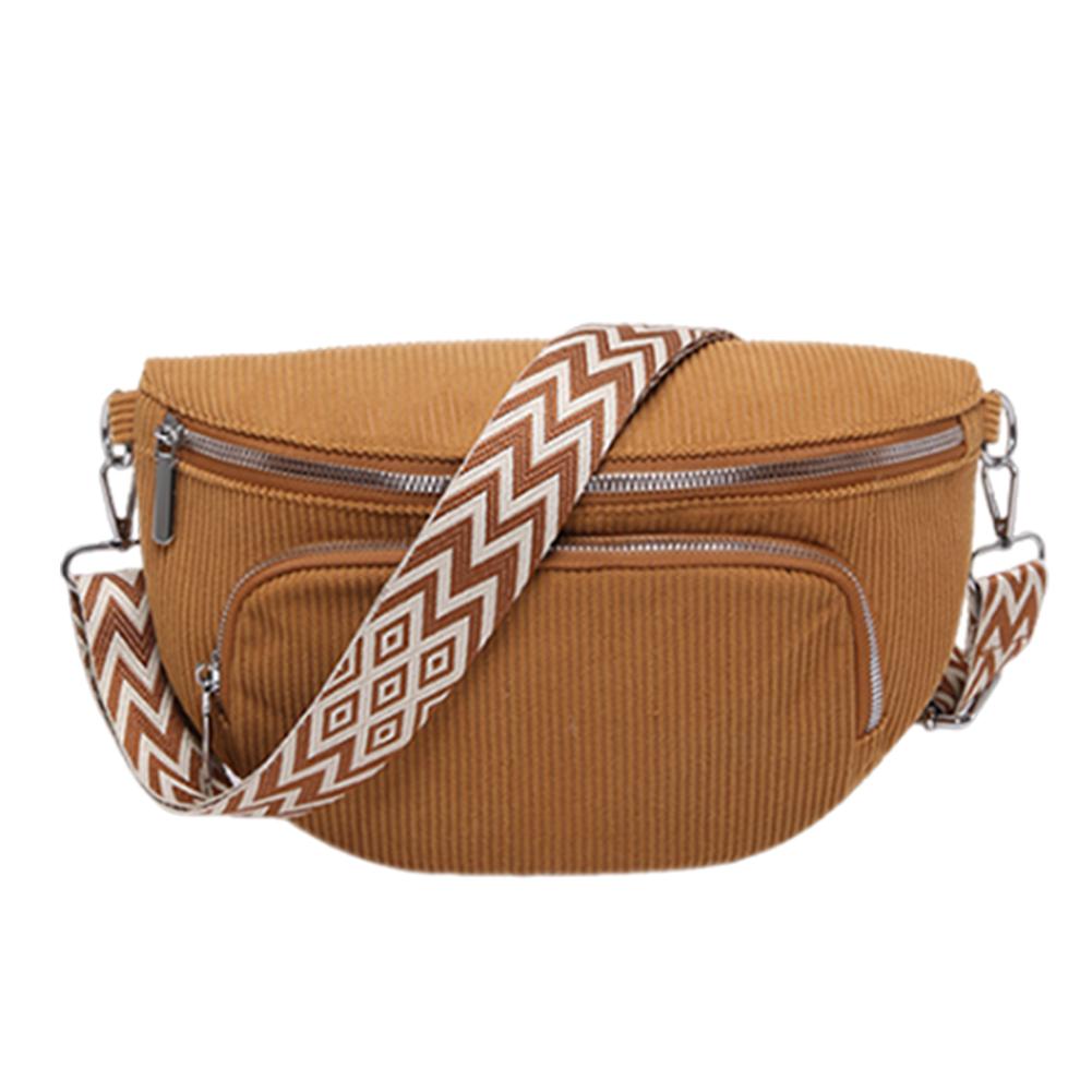 Corduroy Chest Bag Fashion Fanny Pack Wide Guitar Strap Stylish Crossbody Bag Multi-pockets Casual Waist Bag Casual Sports Bag