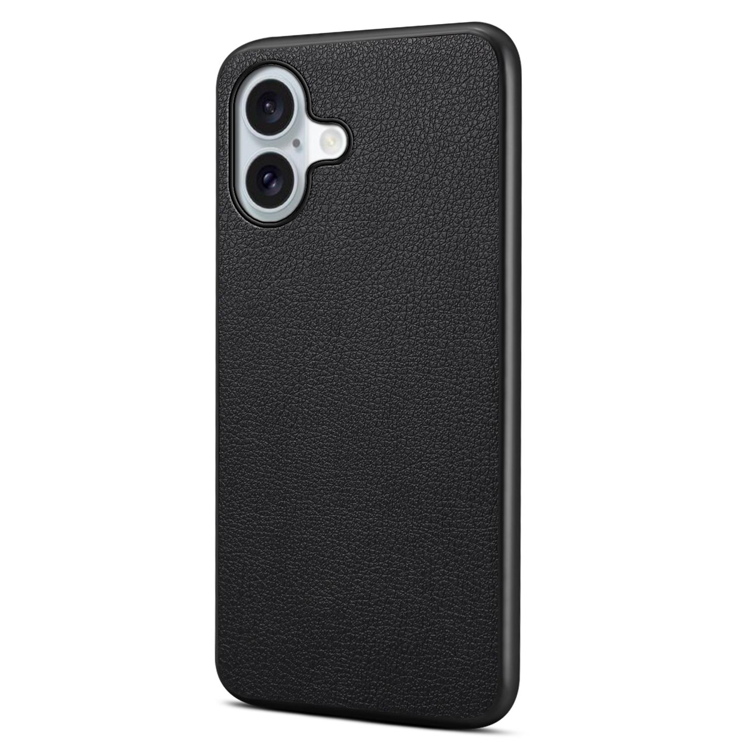 

For iPhone 17 Case Calf Texture Leather+PC+TPU Phone Cover Black