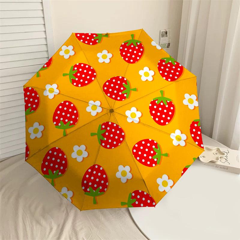 

1PC strawberry flower Umbrella-8-Rib Reinforced Portable Folding Travel Suitable for All Seasons Outdoor Daily Use-G370