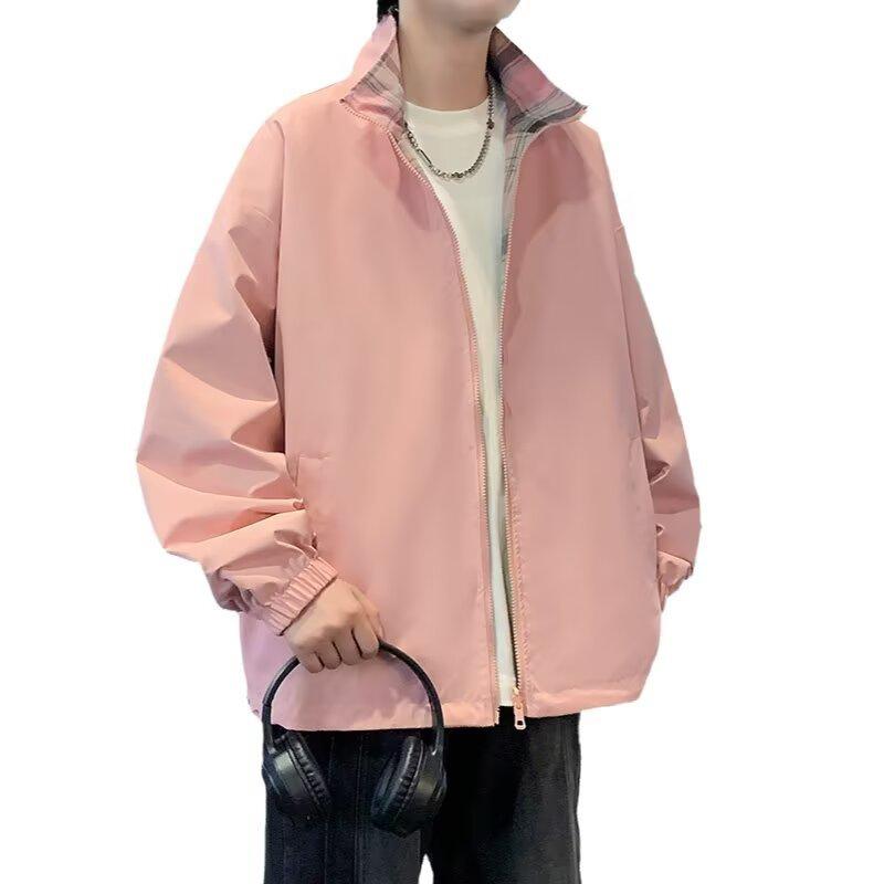

2025 Spring and Autumn Plaid Long Sleeve Jacket Men s and Women s Lapel Retro Loose Couple Casual Versatile Trend Jacket Men s 4XL розовый