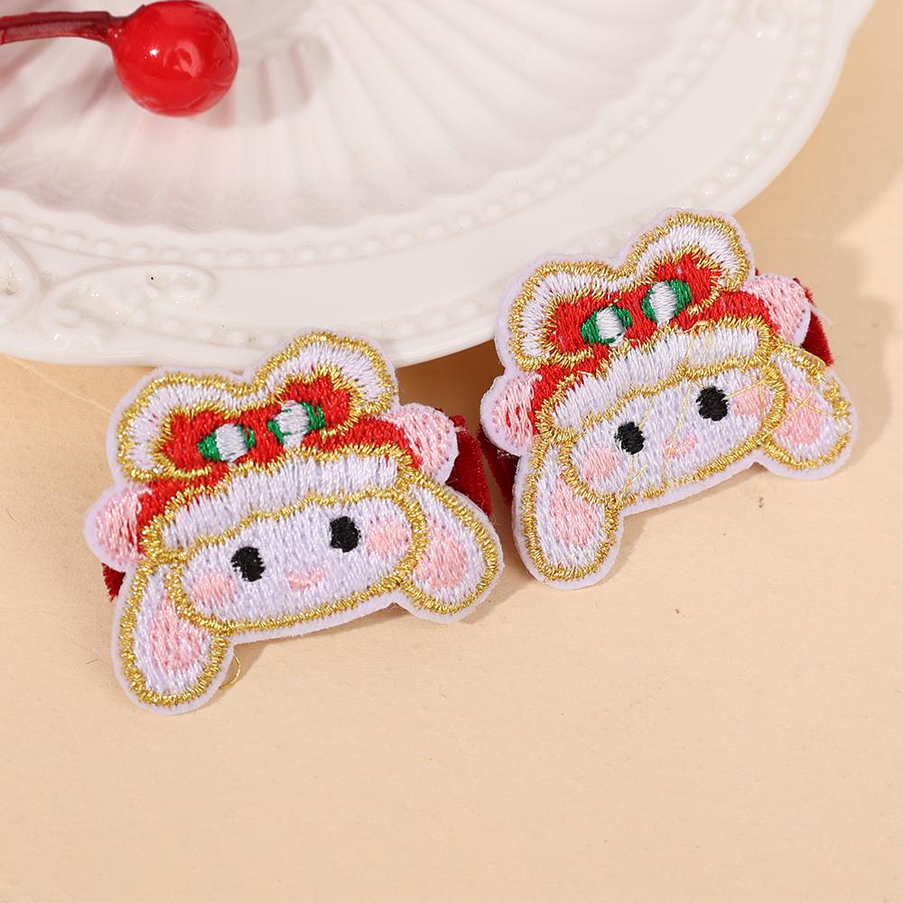 Kids New Year Hair Accessories Plush Embroidered Lion Dance Clips Girl Chinese Red Cartoon Lion Head Hairpin Holiday Headwear