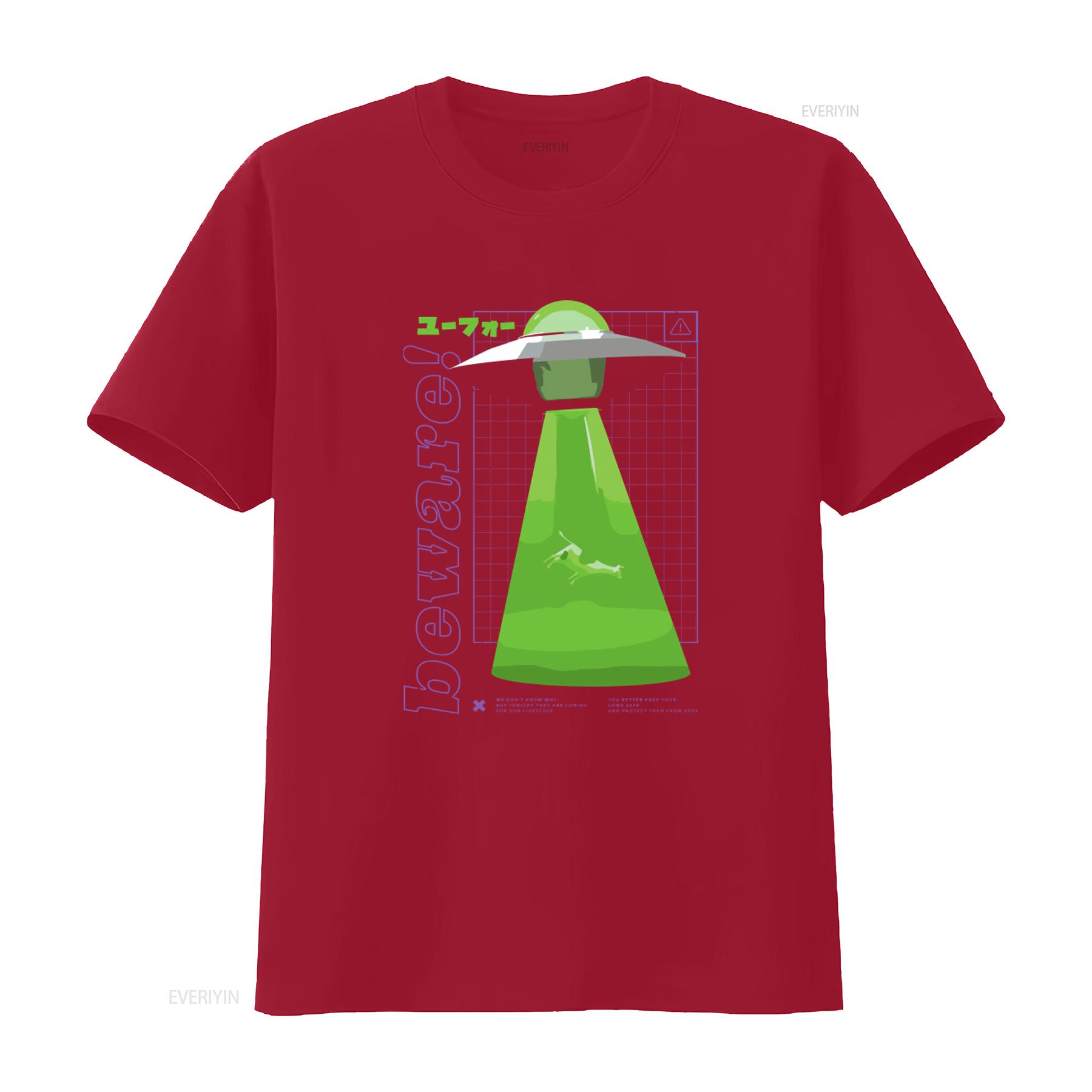 Alien Abducted Cow UFO Farmer T Shirt 100 Cotton Retro Sci Fi Design vintage Washed Breathable Casual homme Stretched fashion S