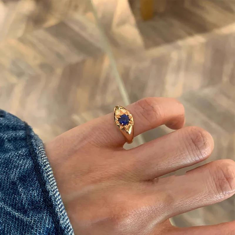 1Pc Gold Color Blue Zircon Star Tail Rings For Women Couples Exquisite Trendy Elegant Temperament Engagement Jewelry Gifts