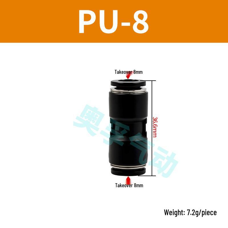 Black Pneumatic High-Pressure Air Hose Quick Connect Fitting, Variable Diameter (4 To 16mm), PU Straight Pneumatic Component