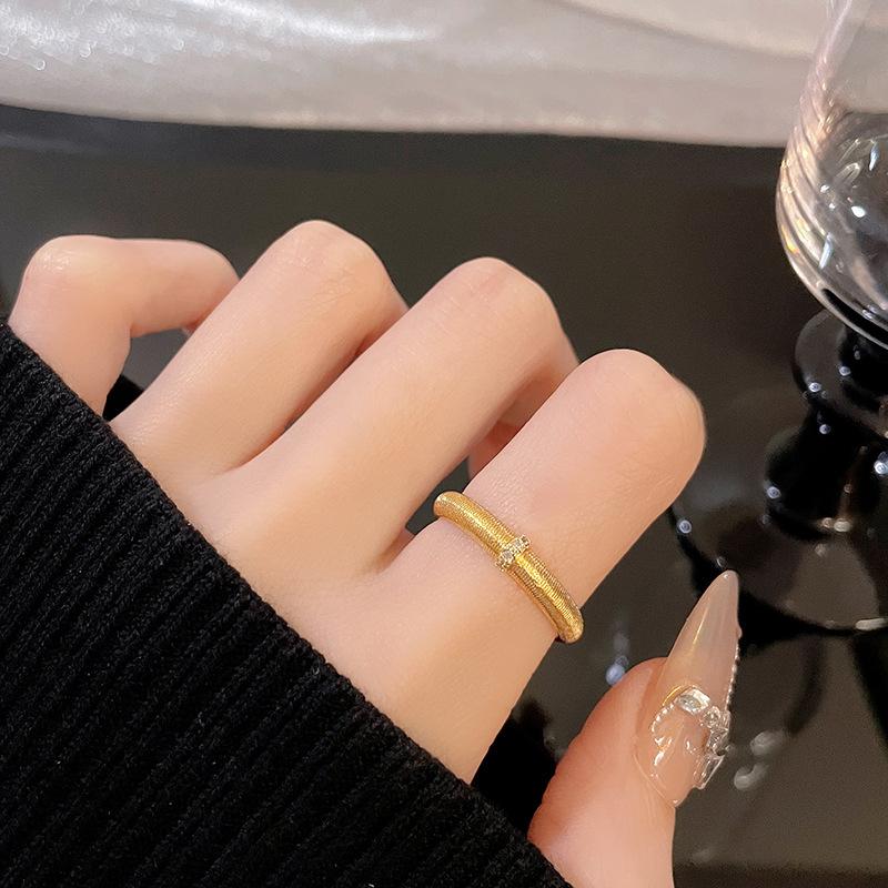 [Plain Gold Yayun] Retro Light Luxury High-End Open Ring Women'S Niche Wheat Ear Brushed Medieval Stacked Accessories