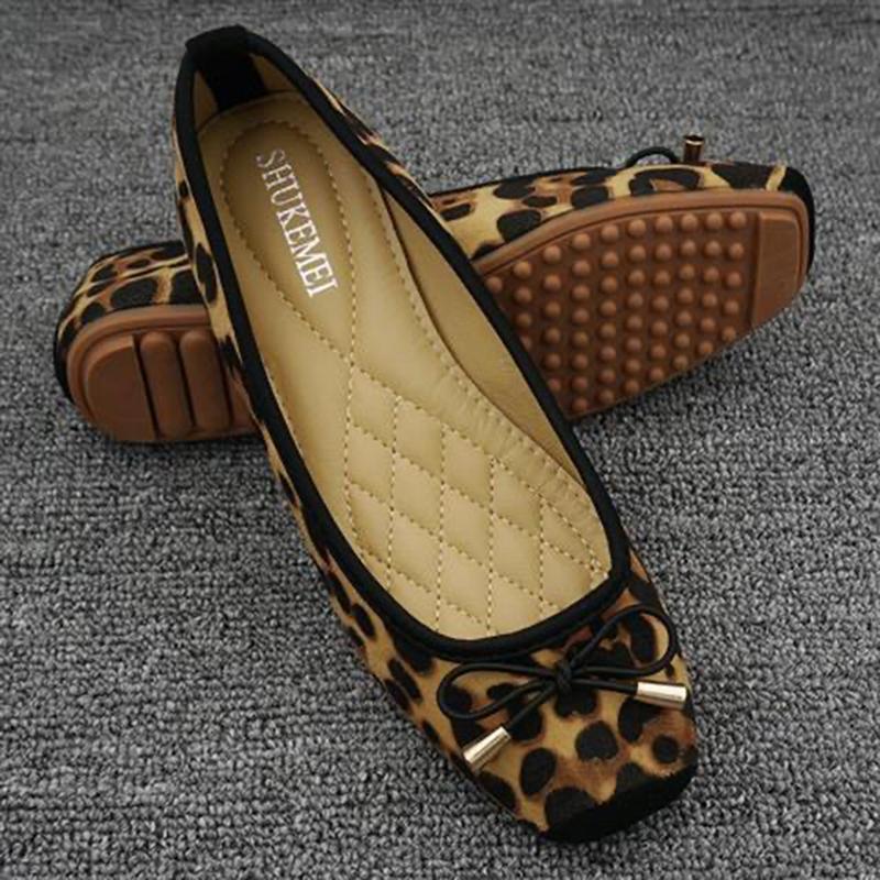 2025 Spring Summer Shoes Women Ballet Flats Sweet Flat Bowknot Laides Brand Shoes Plus Size 42 Leopard