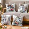 Watercolor Horse  Floral Cushion Cover Soft Plush Fabric DoubleSided Printed Cushion Covers for All Seasons Modern Home Decor