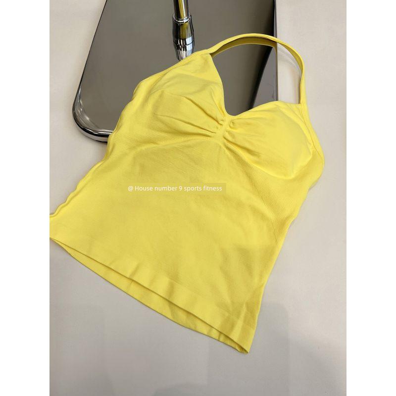 Df Thin-Strap Running Ruched Halter Fitness Bra with Chest Pads, Shaping, Shockproof, Beautiful Back Sports Yoga Tank Top for Women