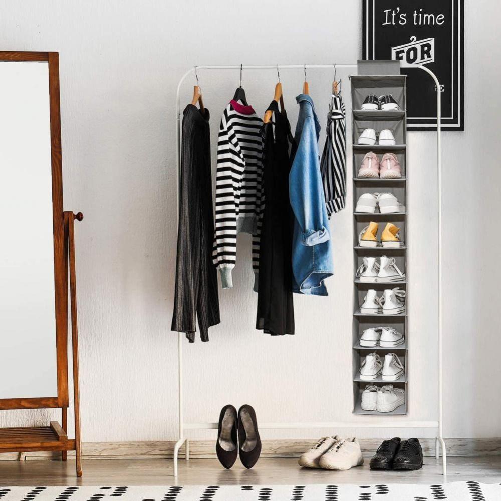 Non-woven Shoe Storage Rack Clear Sundry Hanger Pouch Foldable 10 Layer Hanging Bag  Bedroom