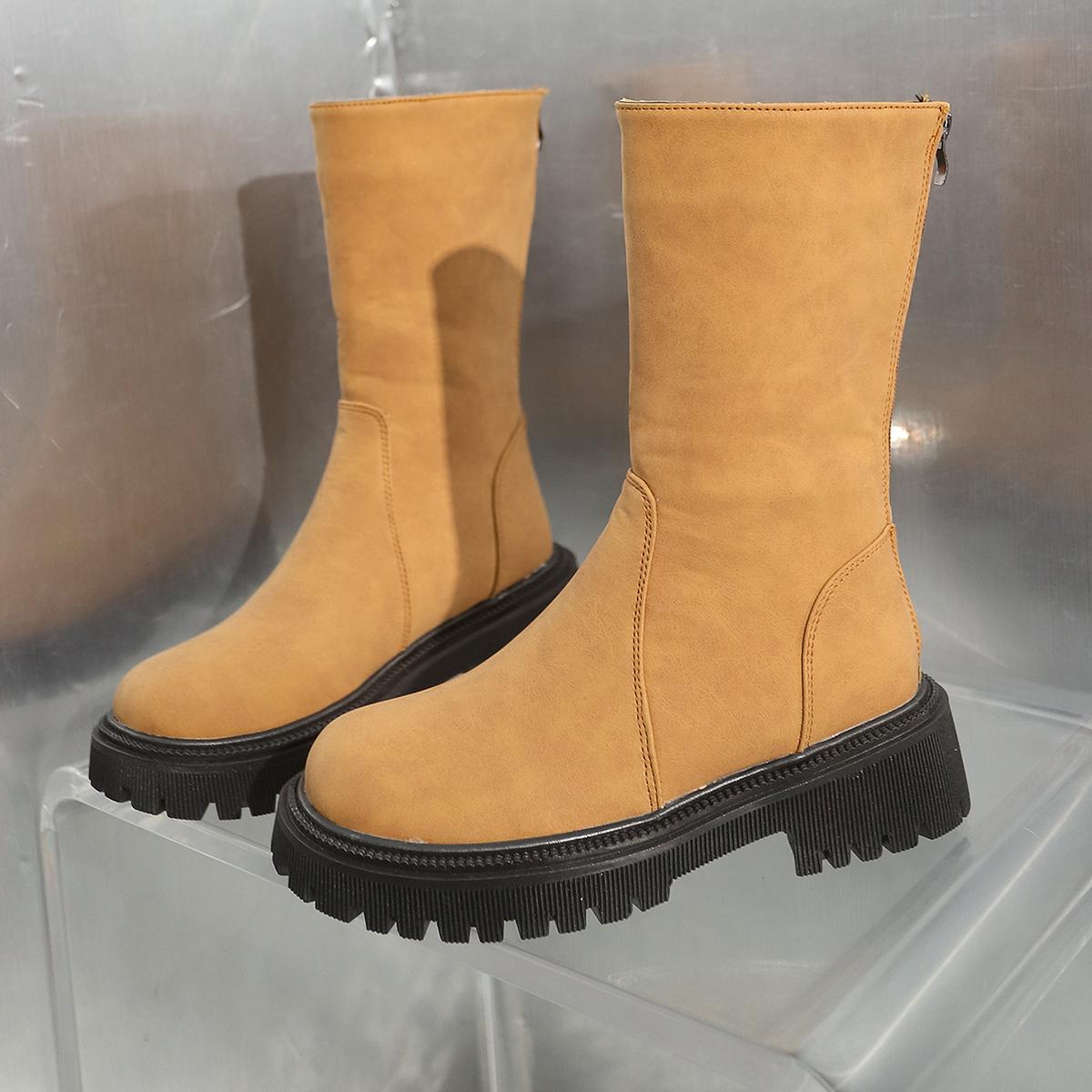 

Женские высокие каблуки на платформе, высокие сапоги, брендовые кожаные массивные туфли, зима 2025 года, тренд, удобные, готические, средней длины, для ходьбы, челси, Botas Mujer 42 имбирный