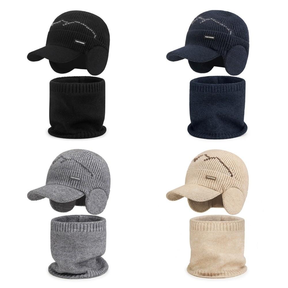 2Pcs Set Windproof Sheep Wool Scarf Plush Winter Autumn Hat with Earflap  Outdoor