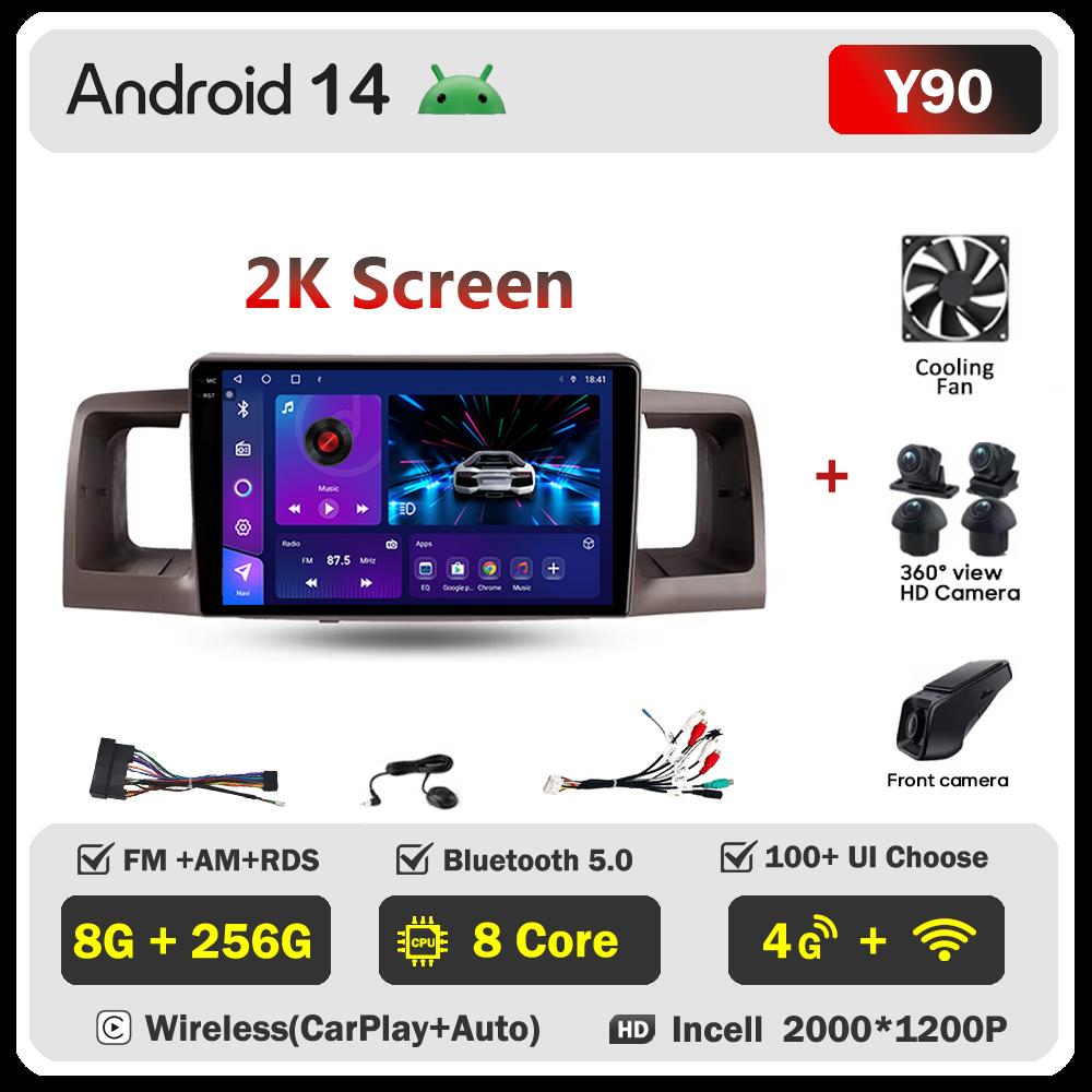 Android 14 For Toyota Corolla E130 E120 2000-2004 Car Multimedia Video Player Carplay Screen Intelligent Systems GPS Navigation