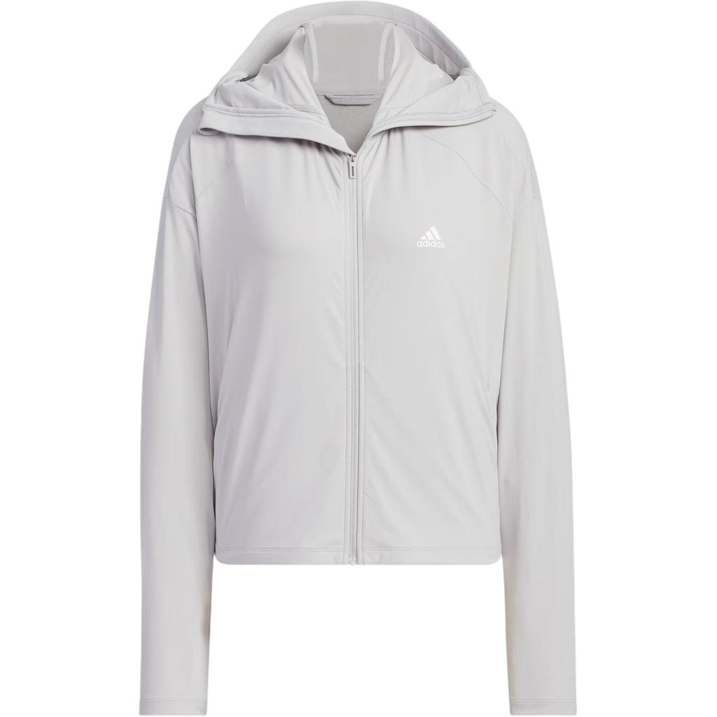 Adidas Knit UPF Jacket Quick-Drying Sports Casual Hooded Sun Protection Women Jackets Light-Gray JJ1334