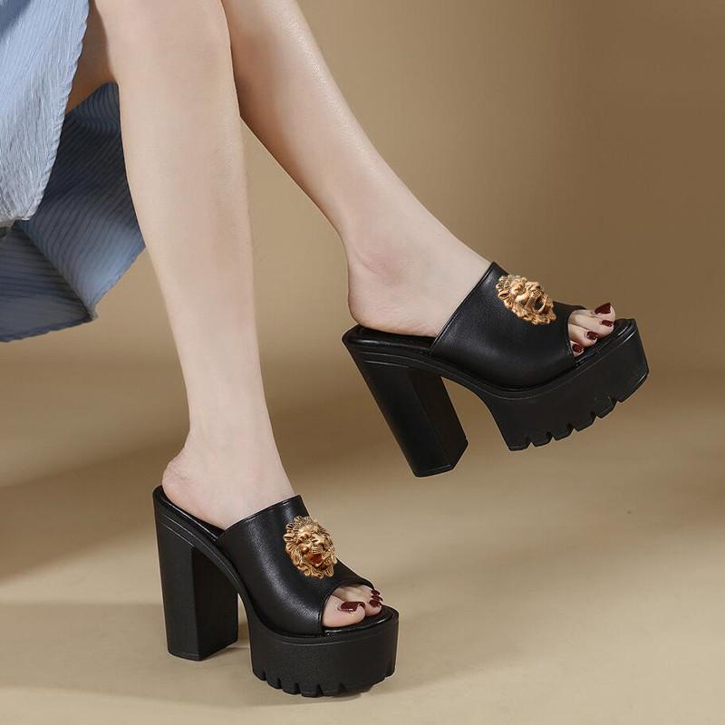 Fashion High-quality Summer New Thick-heeled, Thick-soled, Fish-spout One-line High-heeled Flip-flops T62