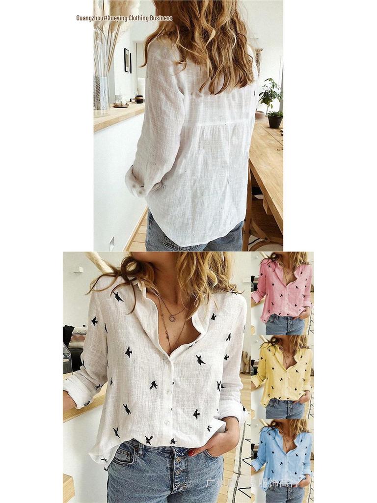 Solid Color Casual Loose Long Sleeve Linen Shirt for Spring and Autumn