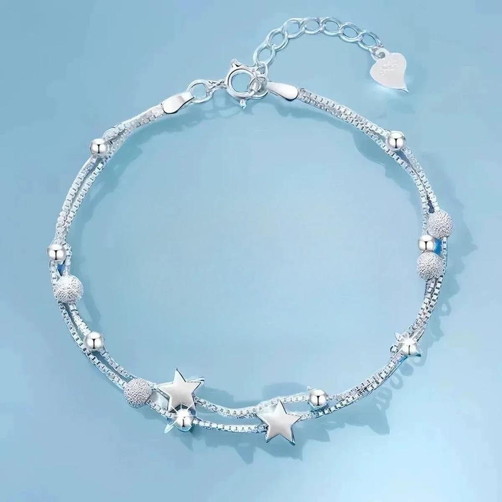 925 Silver Beaded Bracelet for Women Men Adjustable Handmade Ball Chain Jewelry Elegant Minimalist Party Wedding Gift